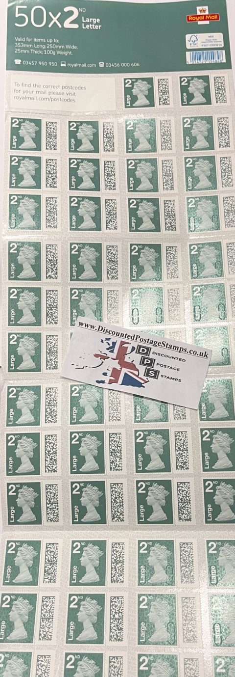 50 x 2nd Class Stamps Large Letter Dark Pine Green (QR Coded) Self ...